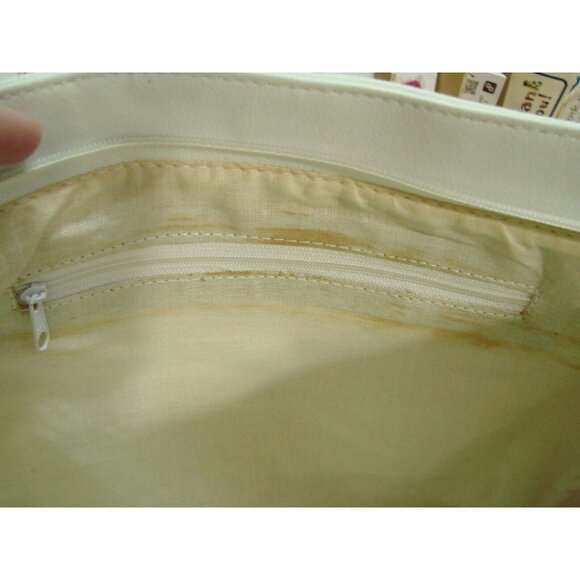 Retro Silver Gold Diamond Design White Crossbody Bag Faux Leather Granny Core - Picture 7 of 13